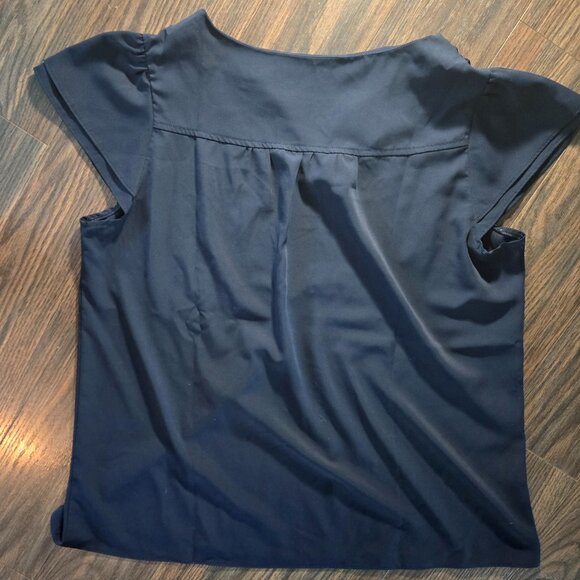 ALLEGRA K Classic Style Dark Blue Polyester Blouse w/ Cap Sleeves SIZE L - Picture 2 of 5